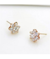 Cubic Zirconia Delicate Flowers Design Womn Earrings - 18k Rose Gold Plated