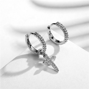 Asymetric Cross Pendant Design 18k Platinum Plated Earrings