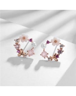 Butterfly Flower Hoop Design Rose Gold Earrings