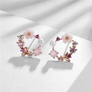 Butterfly Flower Hoop Design Rose Gold Earrings