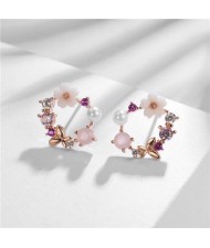 Butterfly Flower Hoop Design Rose Gold Earrings