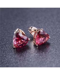 Cubic Zirconia Heart Design Rose Gold Earrings