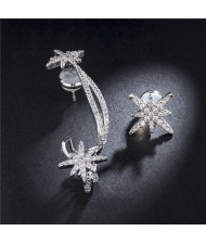 Asymetric Stars Design Cubic Zirconia 18k Platinum Plated Women Earrings