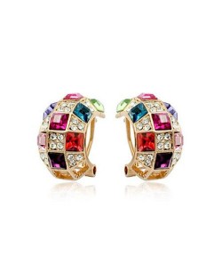 Colorful Austrican Crystal Embellished Queen Fashion Rose Gold Earrings