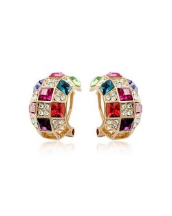 Colorful Austrican Crystal Embellished Queen Fashion Rose Gold Earrings