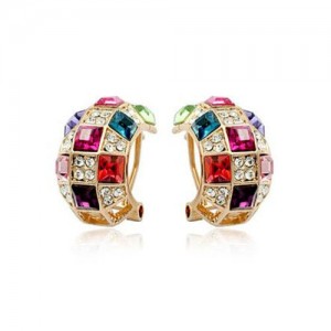 Colorful Austrican Crystal Embellished Queen Fashion Rose Gold Earrings