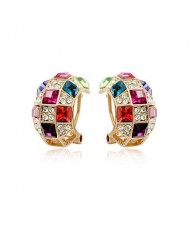 Colorful Austrican Crystal Embellished Queen Fashion Rose Gold Earrings