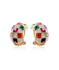 Colorful Austrican Crystal Embellished Queen Fashion Rose Gold Earrings