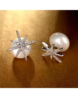 Cubic Zirconia Star Pearl Fashion 18k Platinum Plated Earrings