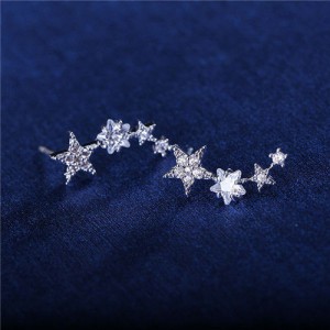 Graceful Stars Array Cubic Zirconia Earring - 18k Platinum Plated