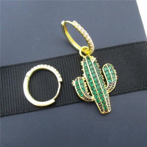 Asymetric Cactus Design 18k Gold Plated Earrings