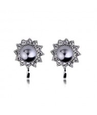 Gray Pearl Inlaid 18k Gold Plating Flower Patter Women Earrings