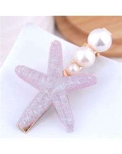 Starfish Pearl Fashion Women Hair Barrette - Pink