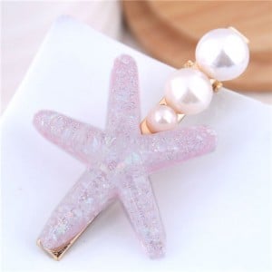 Starfish Pearl Fashion Women Hair Barrette - Pink