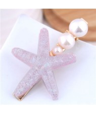 Starfish Pearl Fashion Women Hair Barrette - Pink