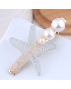 Starfish Pearl Fashion Women Hair Barrette - White