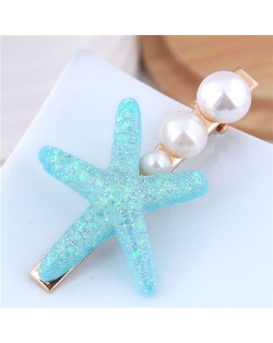 Starfish Pearl Fashion Women Hair Barrette - Blue