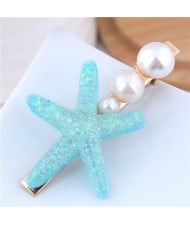 Starfish Pearl Fashion Women Hair Barrette - Blue
