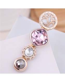Korean Fashion Gem Embellished Graceful Women Hair Barrette - Pink