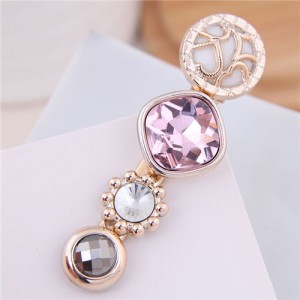 Korean Fashion Gem Embellished Graceful Women Hair Barrette - Pink