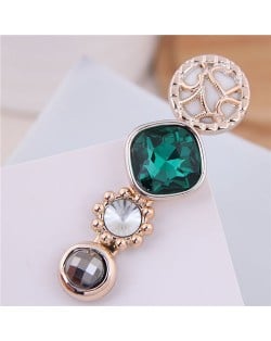Korean Fashion Gem Embellished Graceful Women Hair Barrette - Green