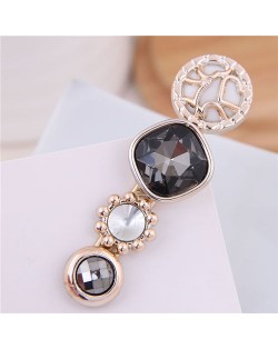 Korean Fashion Gem Embellished Graceful Women Hair Barrette - Black