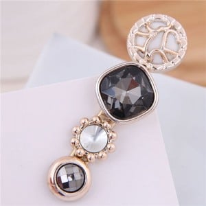Korean Fashion Gem Embellished Graceful Women Hair Barrette - Black
