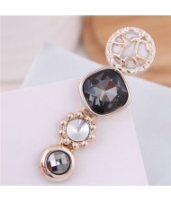 Korean Fashion Gem Embellished Graceful Women Hair Barrette - Black