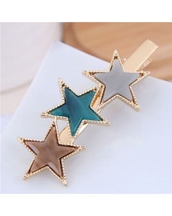 Stars Fashion Korean Style Women Hair Barrette - Brown and Green