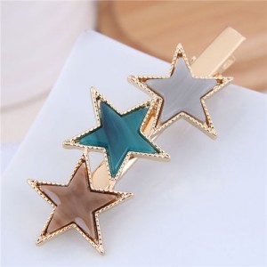 Stars Fashion Korean Style Women Hair Barrette - Brown and Green