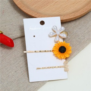 Sunflower and Dragonfly High Fashion Women Hair Clips Combo Set