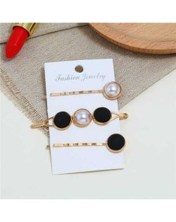 Pearl and Button Fashion 3pcs Women Hair Clip and Barrette Combo Set - Black