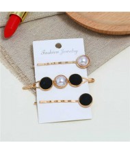 Pearl and Button Fashion 3pcs Women Hair Clip and Barrette Combo Set - Black