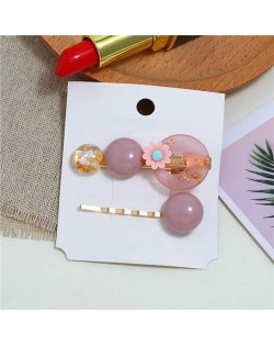 Graceful Flower Korean Fashion 2pcs Women Hair Clip and Barrette Combo Set - Pink