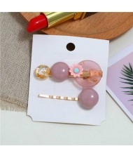 Graceful Flower Korean Fashion 2pcs Women Hair Clip and Barrette Combo Set - Pink