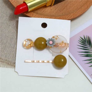 Graceful Flower Korean Fashion 2pcs Women Hair Clip and Barrette Combo Set - Gray