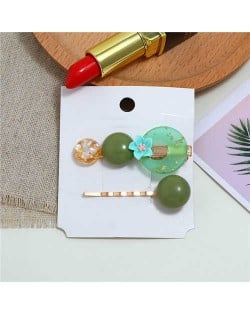Graceful Flower Korean Fashion 2pcs Women Hair Clip and Barrette Combo Set - Green