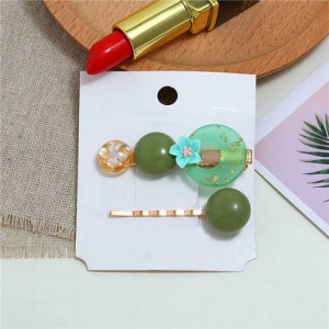Graceful Flower Korean Fashion 2pcs Women Hair Clip and Barrette Combo Set - Green