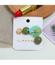 Graceful Flower Korean Fashion 2pcs Women Hair Clip and Barrette Combo Set - Green