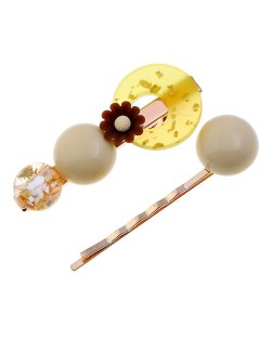 Graceful Flower Korean Fashion 2pcs Women Hair Clip and Barrette Combo Set - Yellow