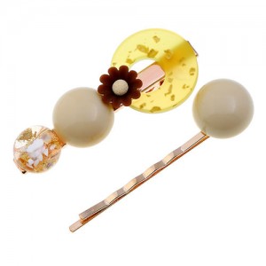 Graceful Flower Korean Fashion 2pcs Women Hair Clip and Barrette Combo Set - Yellow