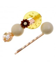 Graceful Flower Korean Fashion 2pcs Women Hair Clip and Barrette Combo Set - Yellow
