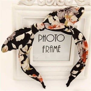 Vintage Flowers Printing Bowknot Women Hair Hoop