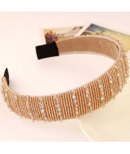 Artifical Crystal Beads Embellished Handmade Shining Fashion Women Hair Hoop - Golden