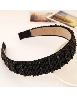 Artifical Crystal Beads Embellished Handmade Shining Fashion Women Hair Hoop - Black