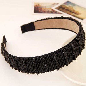 Artifical Crystal Beads Embellished Handmade Shining Fashion Women Hair Hoop - Black