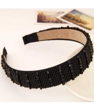 Artifical Crystal Beads Embellished Handmade Shining Fashion Women Hair Hoop - Black
