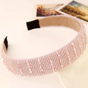 Artifical Crystal Beads Embellished Handmade Shining Fashion Women Hair Hoop - Pink