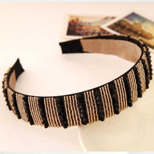 Artifical Crystal Beads Embellished Handmade Shining Fashion Women Hair Hoop - Champagne and Black