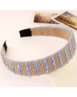 Artifical Crystal Beads Embellished Handmade Shining Fashion Women Hair Hoop - Blue